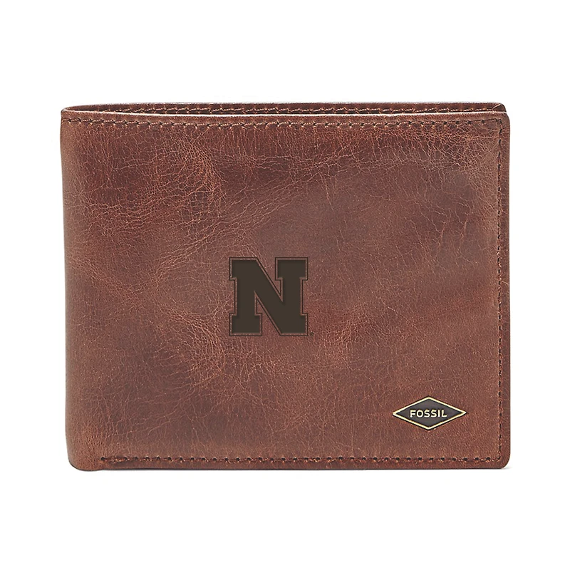 Men's Fossil Brown Nebraska Huskers Ryan RFID Flip ID Bi-Fold Wallet