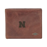 Men's Fossil Brown Nebraska Huskers Ryan RFID Flip ID Bi-Fold Wallet