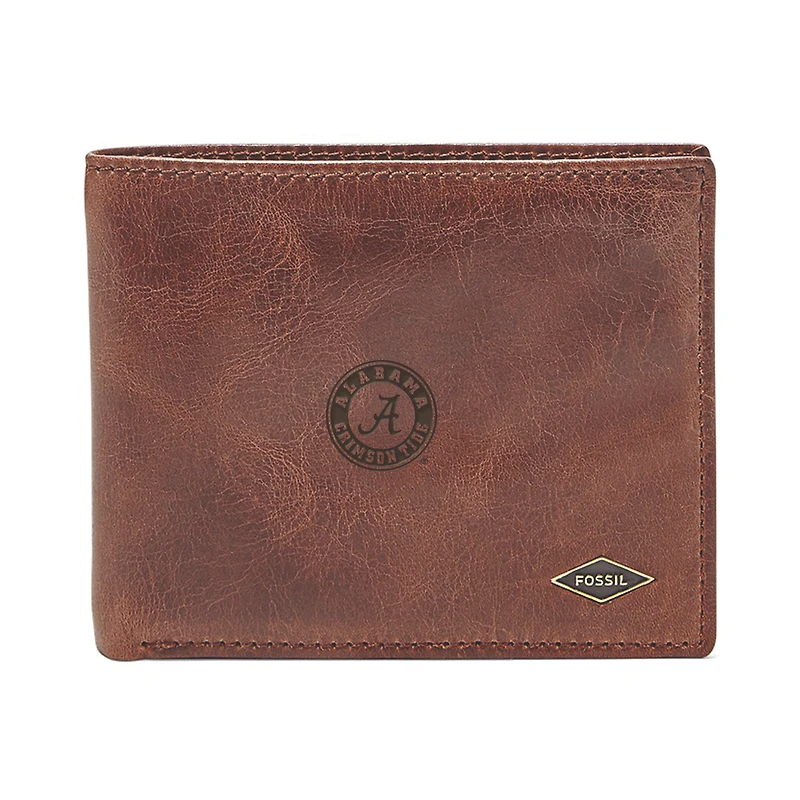 Men's Fossil Brown Alabama Crimson Tide Ryan RFID Flip ID Bi-Fold Wallet