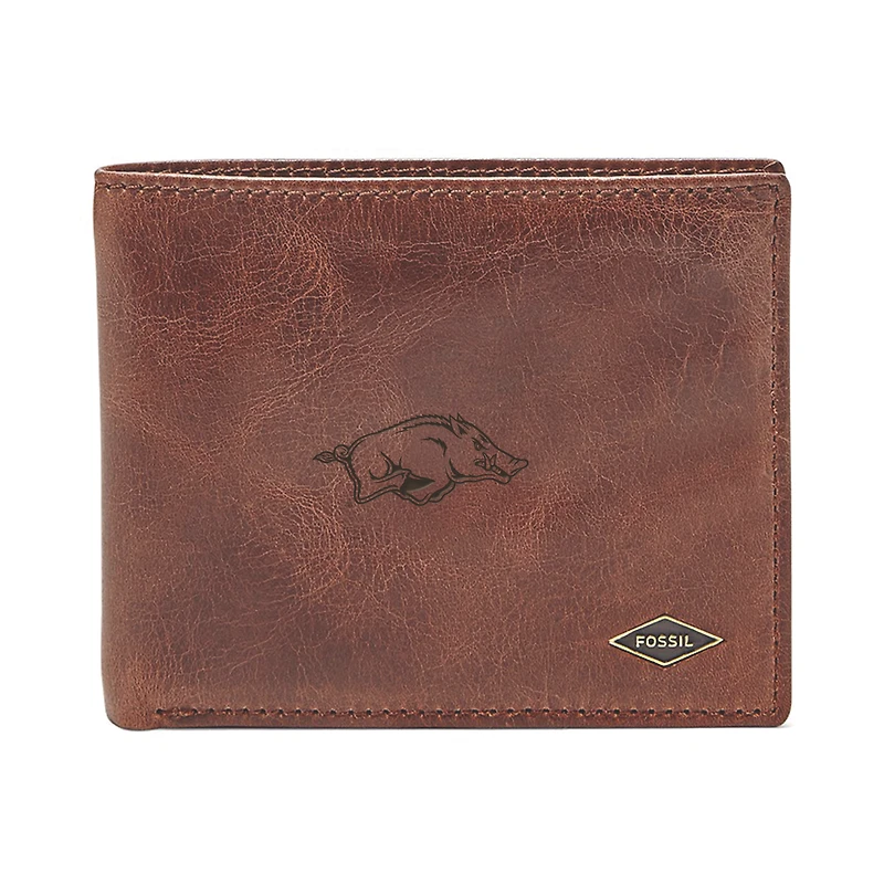 Men's Fossil Brown Arkansas Razorbacks Ryan RFID Flip ID Bi-Fold Wallet
