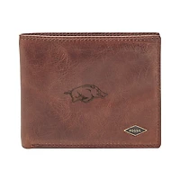 Men's Fossil Brown Arkansas Razorbacks Ryan RFID Flip ID Bi-Fold Wallet