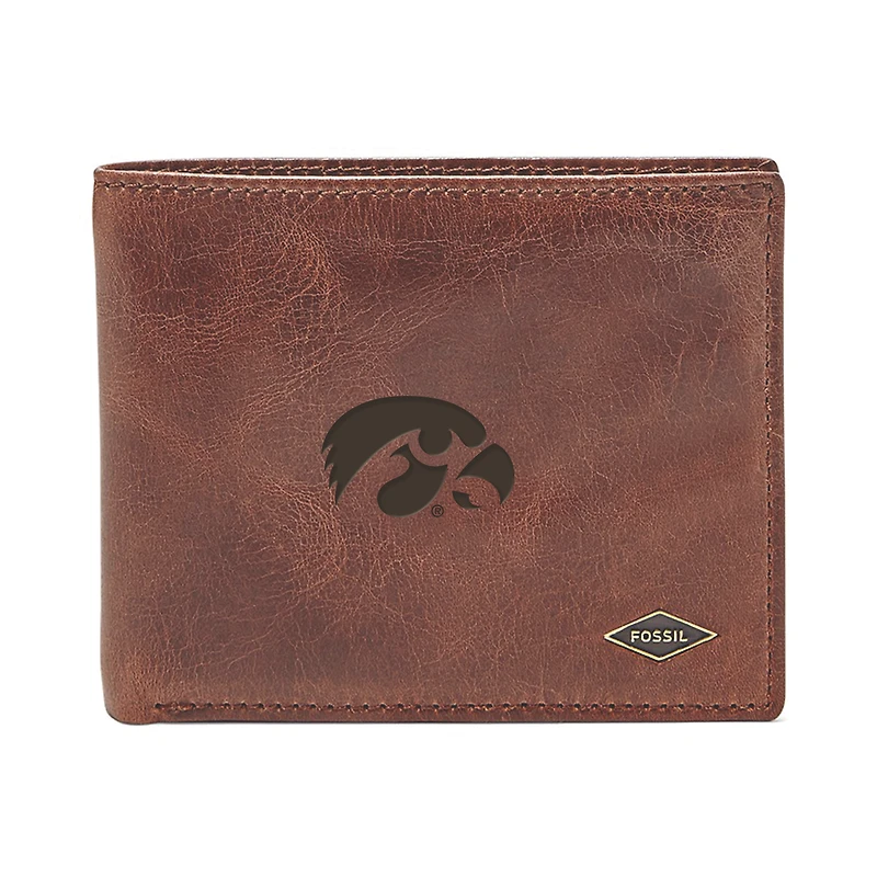 Men's Fossil Brown Iowa Hawkeyes Ryan RFID Flip ID Bi-Fold Wallet