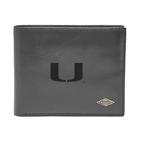 Men's Fossil Black Miami Hurricanes Ryan RFID Flip ID Bi-Fold Wallet