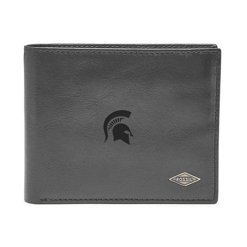 Men's Fossil Black Michigan State Spartans Ryan RFID Flip ID Bi-Fold Wallet