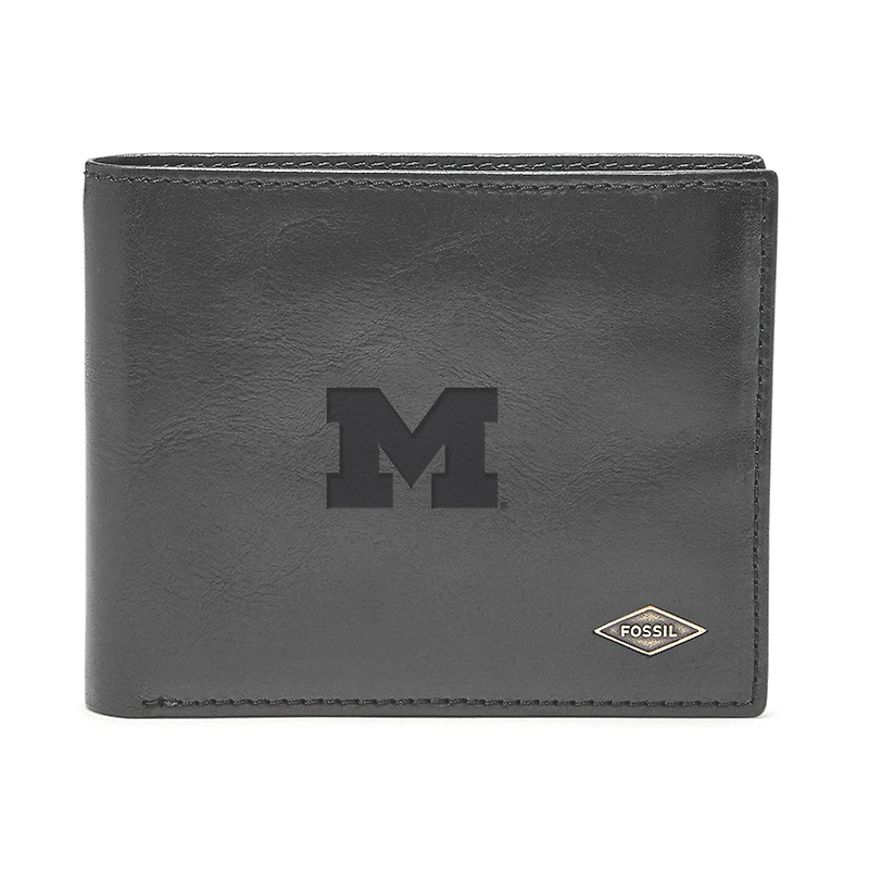 Men's Fossil Black Michigan Wolverines Ryan RFID Flip ID Bi-Fold Wallet