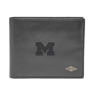 Men's Fossil Black Michigan Wolverines Ryan RFID Flip ID Bi-Fold Wallet