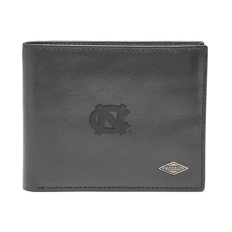 Men's Fossil Black North Carolina Tar Heels Ryan RFID Flip ID Bi-Fold Wallet
