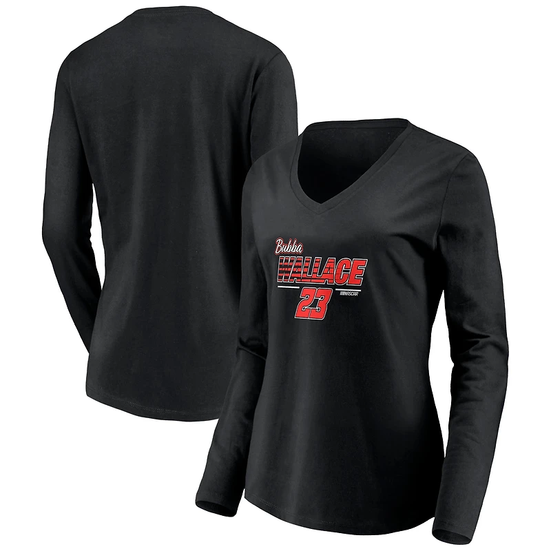 Women's Black Bubba Wallace Dominant Winner V-Neck Long Sleeve T-Shirt