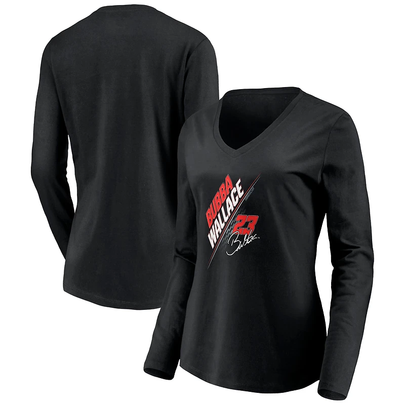 Women's Black Bubba Wallace Three Wide V-Neck Long Sleeve T-Shirt