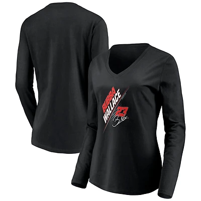 Women's Black Bubba Wallace Three Wide V-Neck Long Sleeve T-Shirt