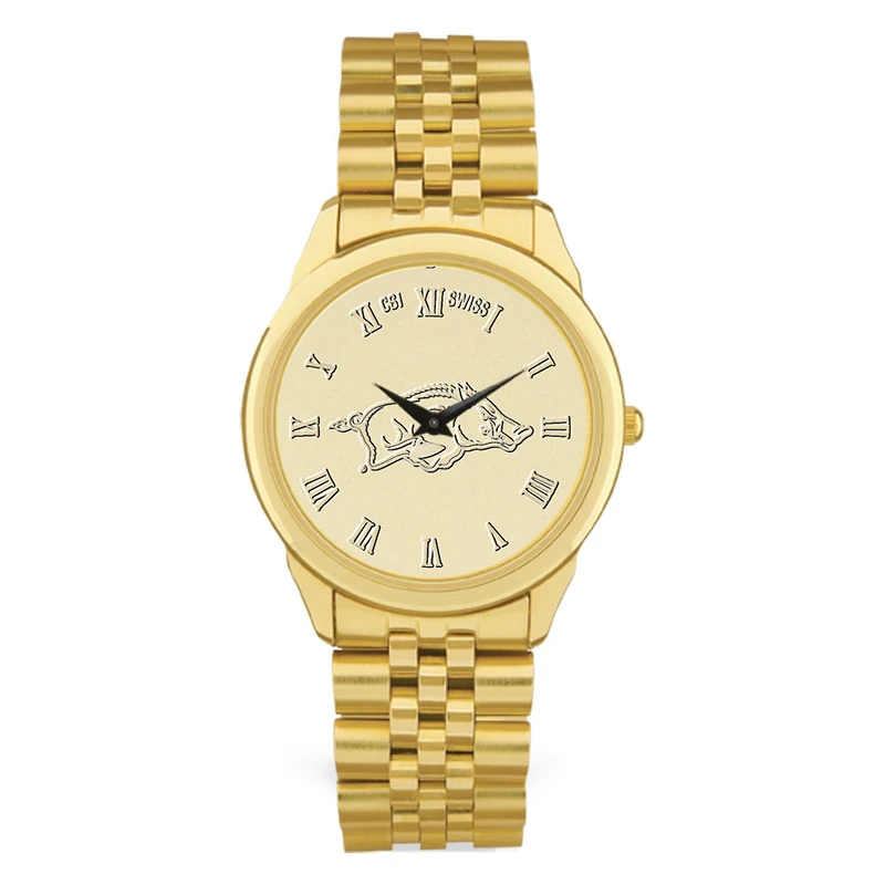 Men's Gold Arkansas Razorbacks Medallion Rolled Link Bracelet Wristwatch