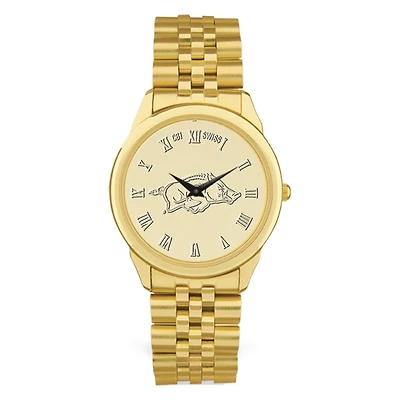 Men's Gold Arkansas Razorbacks Medallion Rolled Link Bracelet Wristwatch