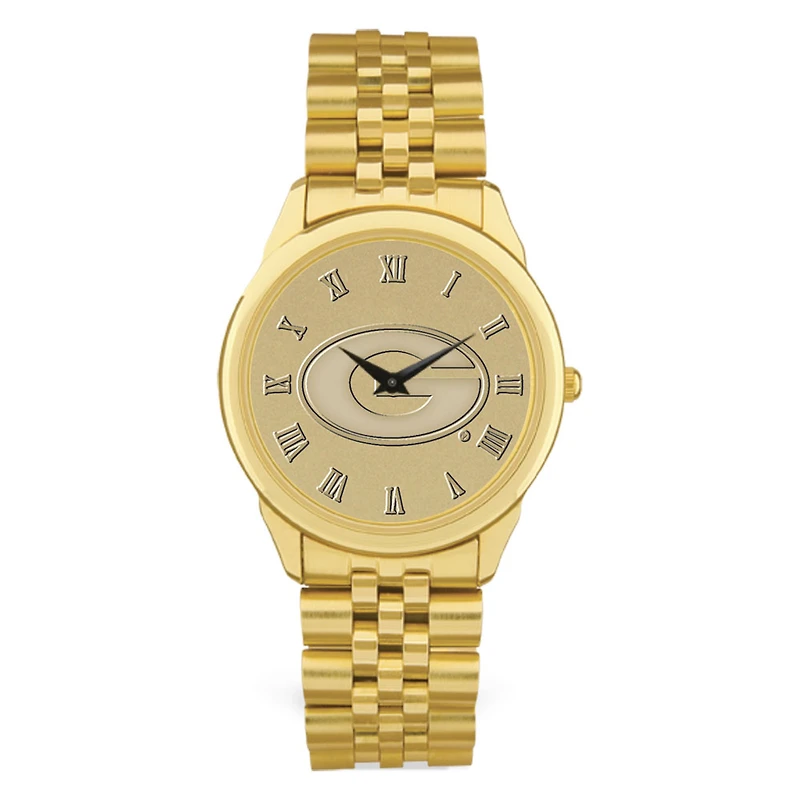 Men's Gold Georgia Bulldogs Medallion Rolled Link Bracelet Wristwatch