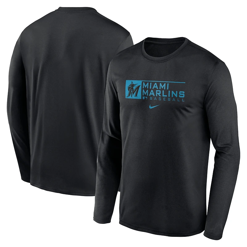 Men's Nike Black Miami Marlins Authentic Collection Performance Long Sleeve T-Shirt