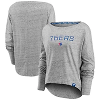Women's Fanatics Heathered Gray Philadelphia 76ers Nostalgia Off-The-Shoulder Long Sleeve T-Shirt
