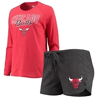 Women's Concepts Sport Heathered Black/Heathered Red Chicago Bulls Raglan Long Sleeve Top & Shorts Sleep Set