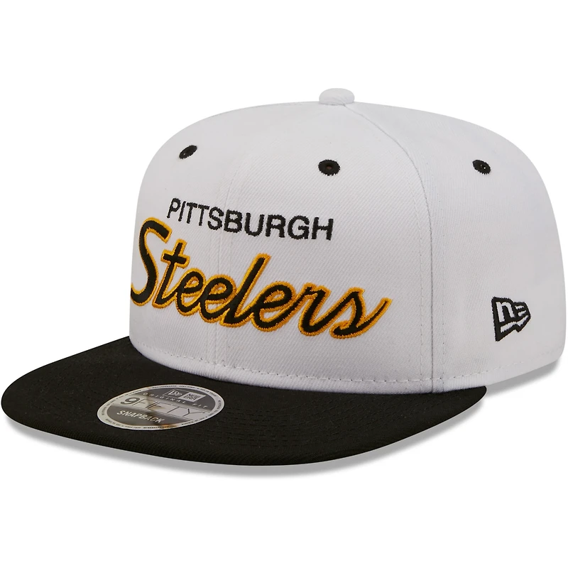 Men's New Era White/Black Pittsburgh Steelers Sparky Original 9FIFTY Snapback Hat