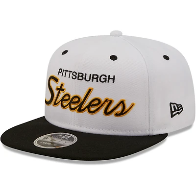 Men's New Era White/Black Pittsburgh Steelers Sparky Original 9FIFTY Snapback Hat