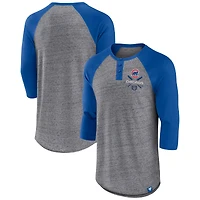 Men's Fanatics Heathered Gray/Royal Chicago Cubs Iconic Above Heat Speckled Raglan Henley 3/4 Sleeve T-Shirt