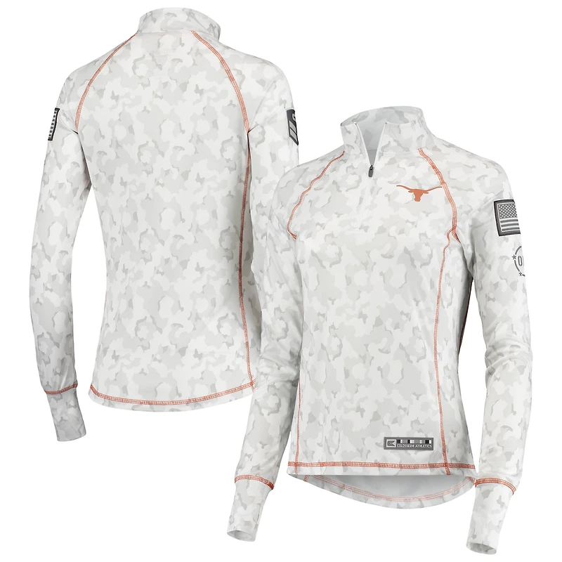 Women's Colosseum White Texas Longhorns OHT Military Appreciation Officer Arctic Camo Fitted Lightweight 1/4-Zip Jacket