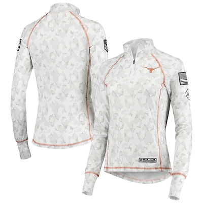 Women's Colosseum White Texas Longhorns OHT Military Appreciation Officer Arctic Camo Fitted Lightweight 1/4-Zip Jacket
