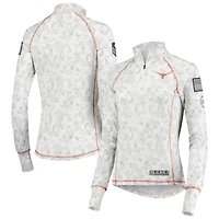 Women's Colosseum White Texas Longhorns OHT Military Appreciation Officer Arctic Camo Fitted Lightweight 1/4-Zip Jacket