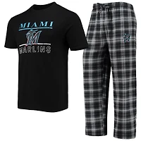 Men's Concepts Sport Black/Gray Miami Marlins Lodge Top & Pants Sleep Set