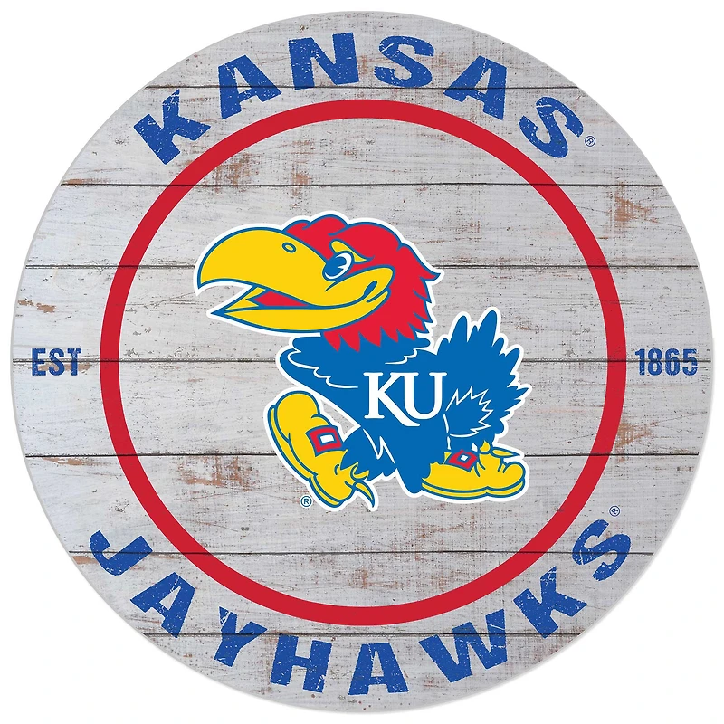Kansas Jayhawks 20'' x 20'' Indoor/Outdoor Weathered Circle Sign