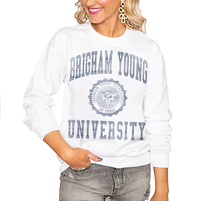 Women's White BYU Cougars Seal of Approval Oversized Perfect Pullover Sweatshirt
