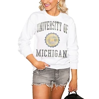 Women's White Michigan Wolverines  Seal of Approval Oversized Perfect Pullover Sweatshirt