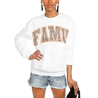 Women's Gameday Couture White Florida A&M Rattlers Distressed Snap Perfect Oversized Pullover Sweatshirt
