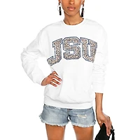Women's Gameday Couture White Jackson State Tigers Distressed Snap Perfect Oversized Pullover Sweatshirt