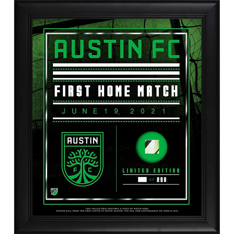 Austin FC Inaugural Home Game vs. San Jose Earthquakes Framed 15" x 17" Collage with a Piece of Match-Used Soccer Ball - Limited Edition of 250