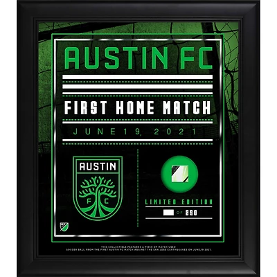 Austin FC Inaugural Home Game vs. San Jose Earthquakes Framed 15" x 17" Collage with a Piece of Match-Used Soccer Ball - Limited Edition of 250