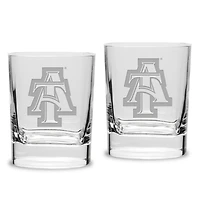 North Carolina A&T Aggies 2-Piece 11.75oz. Luigi Bormioli Square Double Old Fashion Glasses Set