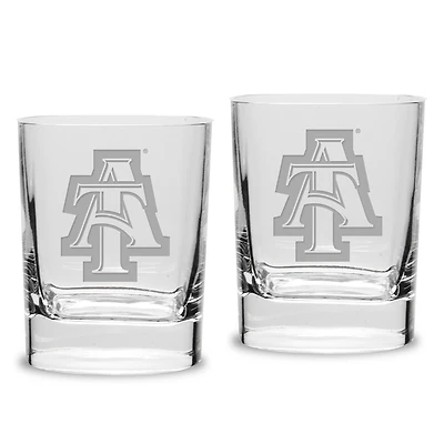 North Carolina A&T Aggies 2-Piece 11.75oz. Luigi Bormioli Square Double Old Fashion Glasses Set