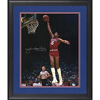 Julius Erving Philadelphia 76ers Autographed Framed 16'' x 20'' Dunking with Red Jersey Photograph - Suede Mat Upgrade