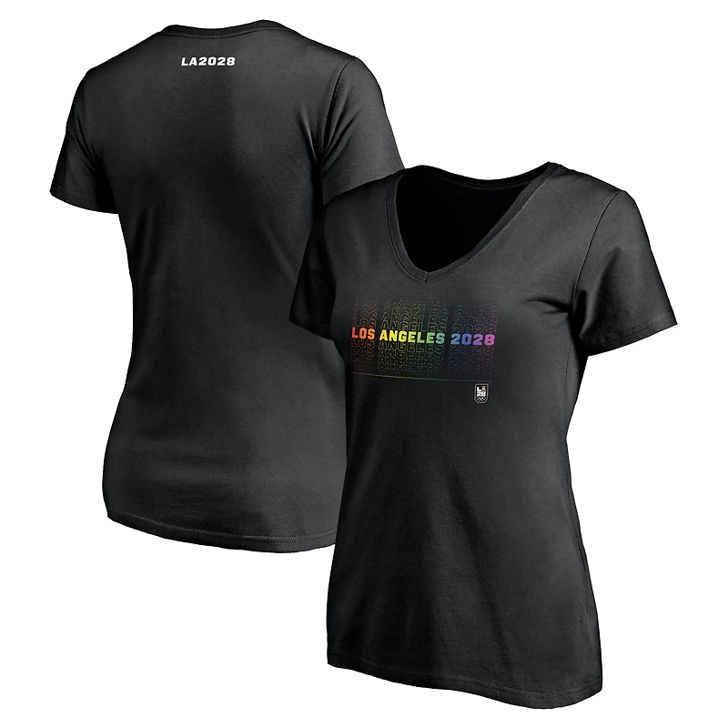 Women's Black LA28 Summer Olympics Pride Repeat V-Neck T-Shirt