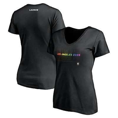 Women's Black LA28 Summer Olympics Pride Repeat V-Neck T-Shirt