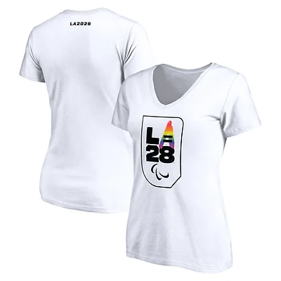 Women's White LA28 Summer Paralympics Pride V-Neck T-Shirt