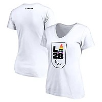 Women's White LA28 Summer Paralympics Pride V-Neck T-Shirt