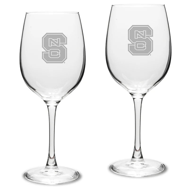 NC State Wolfpack 2-Piece 16oz. Traditional White Wine Glass Set
