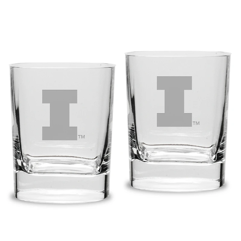 Illinois Fighting Illini 2-Piece 11.75oz. Square Double Old-Fashioned Glass Set