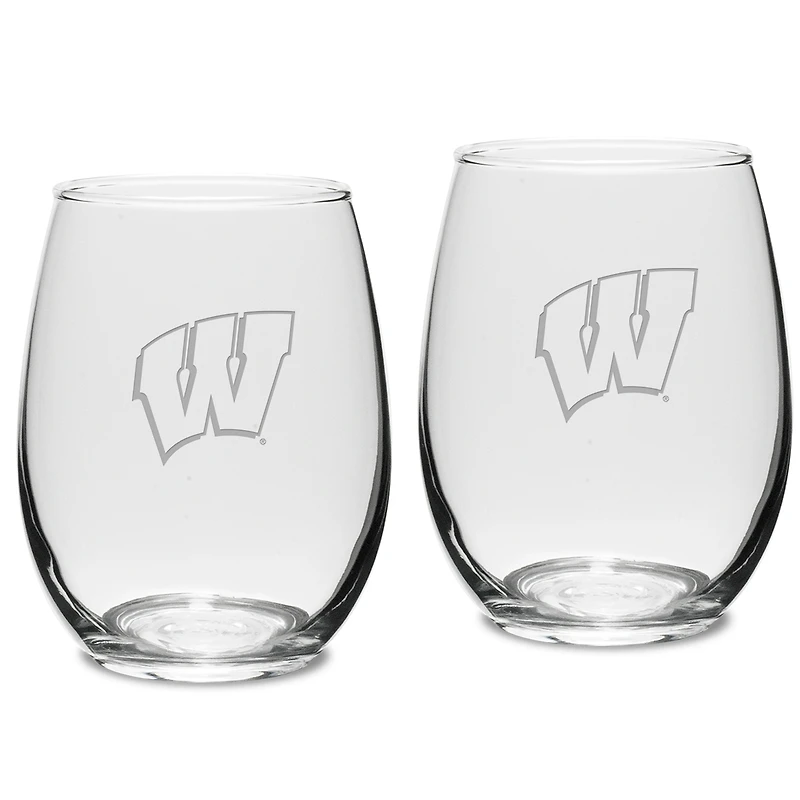 Wisconsin Badgers 2-Piece 15oz. Stemless Wine Glass Set