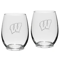 Wisconsin Badgers 2-Piece 15oz. Stemless Wine Glass Set