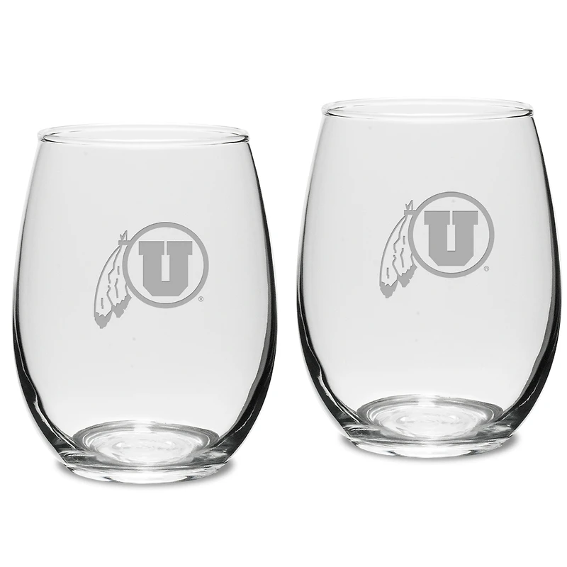 Utah Utes 2-Piece 15oz. Stemless Wine Glass Set