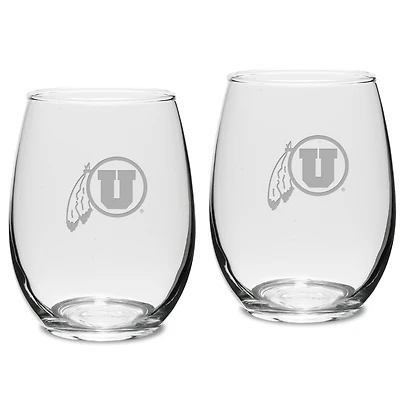 Utah Utes 2-Piece 15oz. Stemless Wine Glass Set