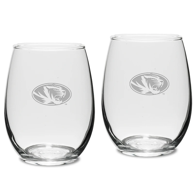 Missouri Tigers 2-Piece 15oz. Stemless Wine Glass Set