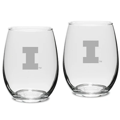 Illinois Fighting Illini 2-Piece 15oz. Stemless Wine Glass Set