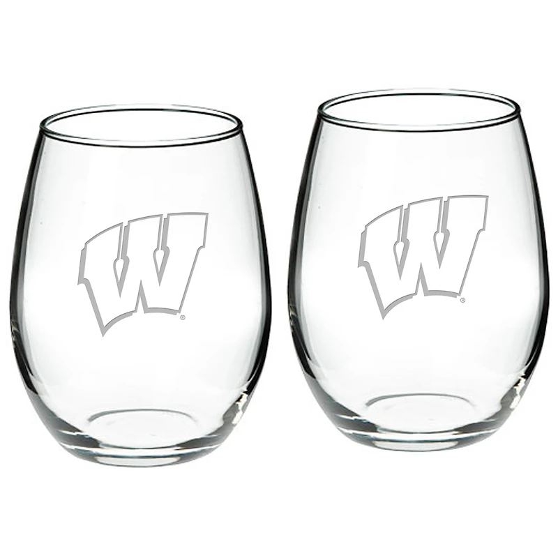 Wisconsin Badgers 2-Piece 21oz. Stemless Wine Glass Set
